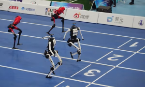 A robot sprinter shatters a 100-meter record again as sparks fly at China’s robot competition