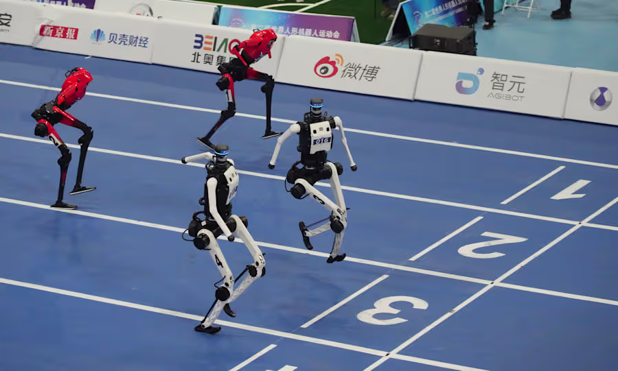 A robot sprinter shatters a 100-meter record again as sparks fly at China’s robot competition